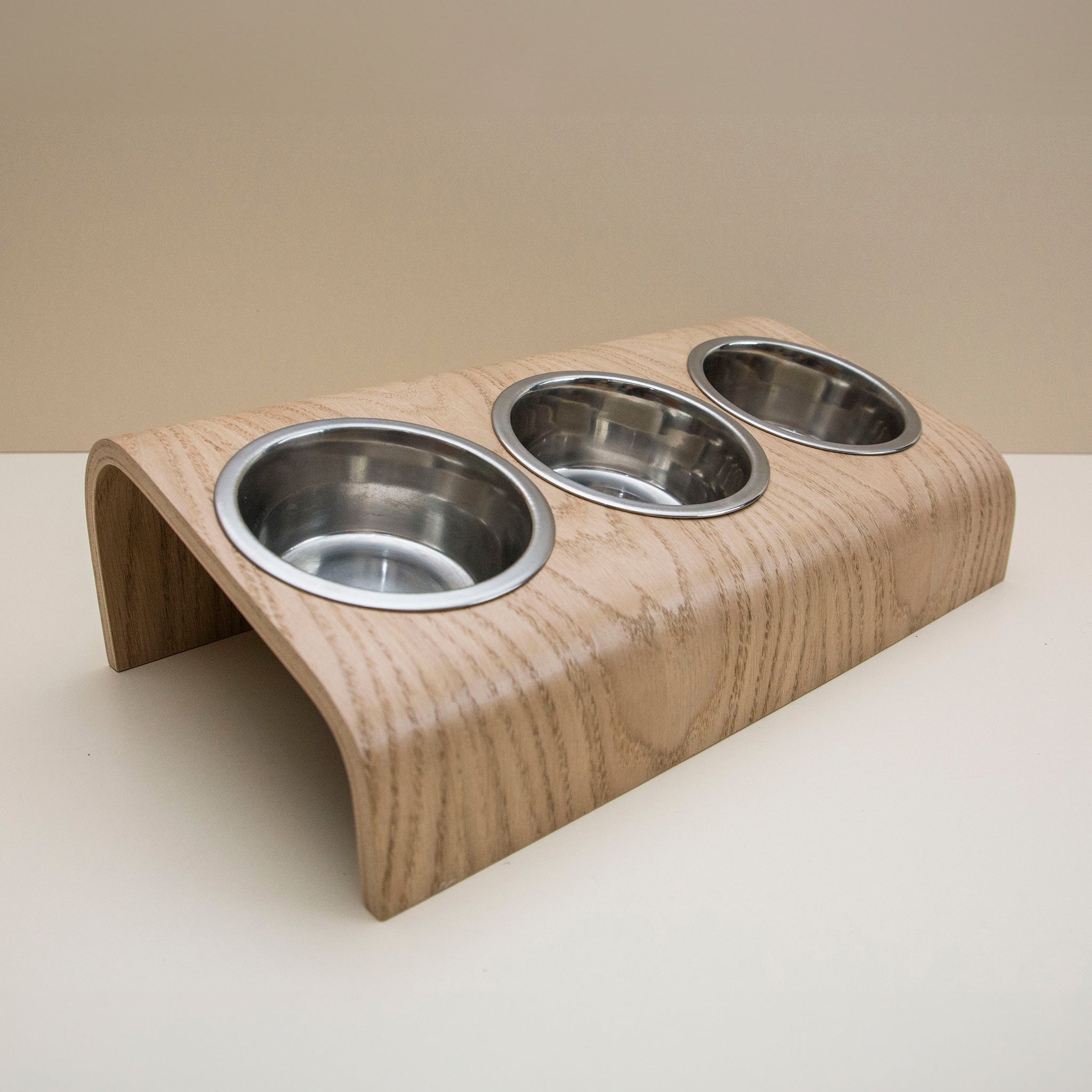 Elevated Dog Bowl Stand - Wooden 3-Bowl Raised Feeder for Cats & Dogs